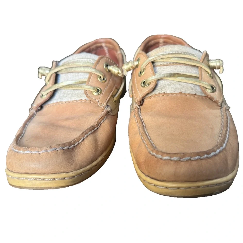 Sperry Top-Sider Women's 8M Coastfish 3-Eye Boat Shoe Tan Gold Metallic Linen ST